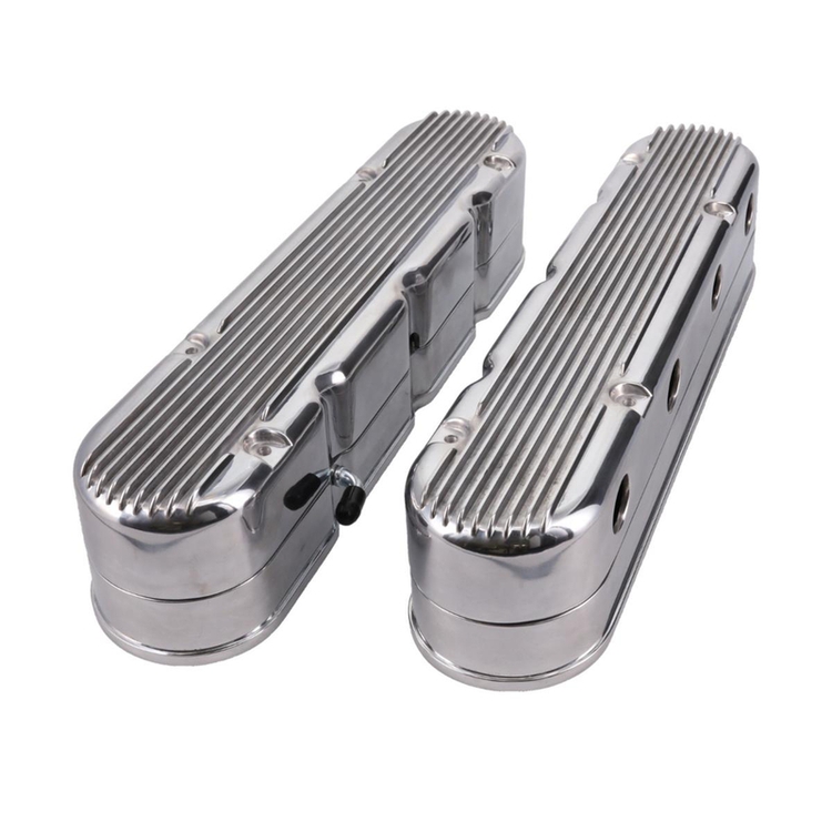 GM LS Finned Cast Aluminum Valve Covers w/ Coil Mount and Covers Polished