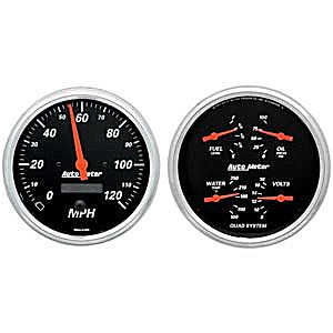 AutoMeter GAUGE KIT, 2 PC., QUAD & SPEEDOMETER, 5", DESIGNER BLACK