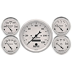 AutoMeter GAUGE KIT, 5 PC., 3 1/8" & 2 1/16", ELEC. SPEEDOMETER, OLD TYME WHITE