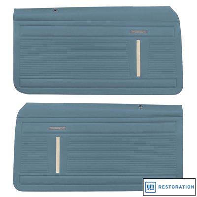 1969 CHEVROLET NOVA STANDARD FRONT DOOR PANELS PRE-ASSEMBLED - MT BLUE