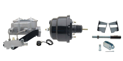 1959-1964 GM Full Size (Impala, Bel Air) 8" Dual Powder Coated Black Booster Conversion Kit w/ Aluminum Master Cylinder Left Mount Disc/ Drum Proportioning Valve Kit