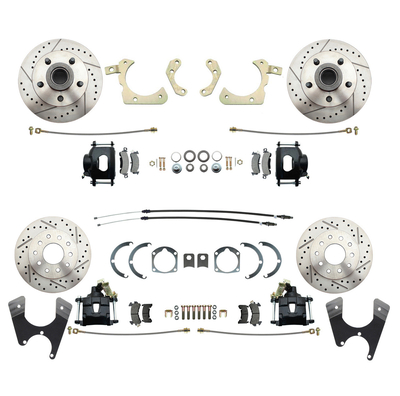 1955-1958 GM Full Size Front & Rear Disc Brake Kit Black Powder Coated Calipers Drilled/Slotted Rotors (Impala, Bel Air, Biscayne)