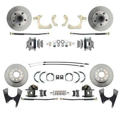 1955-1958 GM Full Size Front & Rear Power Disc Brake Kit (Impala, Bel Air, Biscayne) & 8" Dual Powder Coated Black Booster Conversion Kit w/ Aluminum Master Cylinder Left Mount Disc/ Disc Proportioning Valve Kit