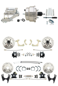 1955-1958 GM Full Size Front & Rear Power Disc Brake Kit Black Powder Coated Calipers Drilled/Slotted Rotors (Impala, Bel Air, Biscayne) & 8" Dual Chrome Booster Conversion Kit w/ Flat Top Chrome Master Cylinder Left Mount