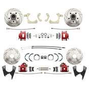 1959-1964 Full Size Chevy Complete Disc Brake Conversion Kit w/ Powder Coated Red Calipers & Drilled/ Slotted Rotors