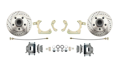 1955-58 Chevy Stock Height High Performance Drilled/Slotted 8" Dual Chrome Power Booster Conversion Kit w/ Aluminum Chrome Bail Top Master Cylinder & Bottom Mount Prop Valve Kit (Impala, Bel Air, Biscayne)