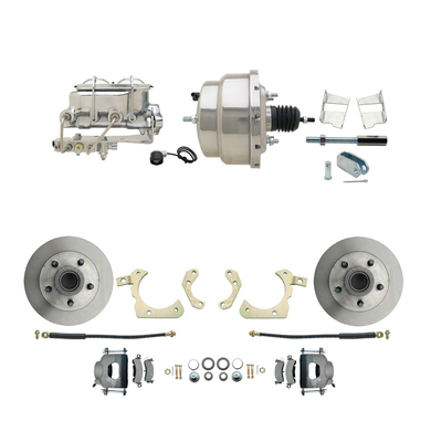 1959-1964 GM Full Size Front Disc Brake Kit (Impala, Bel Air, Biscayne) & 8" Dual Chrome Booster Conversion Kit w/ Chrome Master Cylinder Bottom Mount Disc/ Drum Proportioning Valve Kit