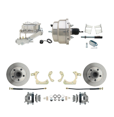 1959-1964 GM Full Size Front Disc Brake Kit (Impala, Bel Air, Biscayne) & 8" Dual Chrome Booster Conversion Kit w/ Chrome Master Cylinder Left Mount Disc/ Drum Proportioning Valve Kit