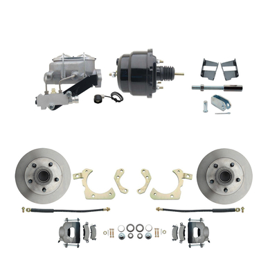 1959-1964 GM Full Size Front Disc Brake Kit (Impala, Bel Air, Biscayne) & 8" Dual Powder Coated Black Booster Conversion Kit w/ Aluminum Master Cylinder Left Mount Disc/ Drum Proportioning Valve Kit