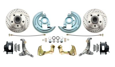 1962-1967 Chevy Nova X-Body Disc Brake Kit Drilled & Slotted Rotors & Powder Coated Black Calipers