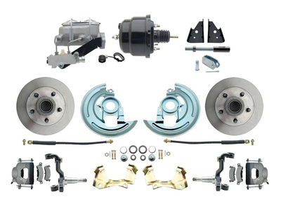 1964-1972 GM A Body Front Power Disc Brake Conversion Kit Standard Rotors w/ 8" Dual Powder Coated Black Booster Kit