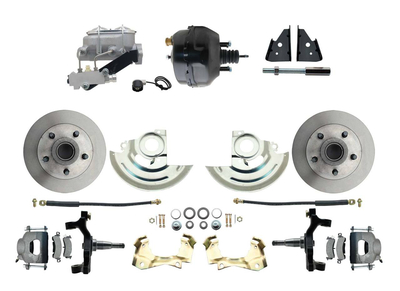 1964-1972 GM A Body Front Power 2" Drop Disc Brake Conversion Kit Standard Rotors 9" Dual Powder Coated Black Booster Kit