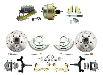 1964-1972 GM A Body Front Power 2" Drop Disc Brake Conversion Kit Drilled & Slotted Rotors w/ 8" Dual Zinc Booster Kit