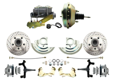 1964-1972 GM A Body Front Power 2" Drop Disc Brake Conversion Kit Drilled & Slotted Rotors w/ 9" Single Zinc Booster Kit