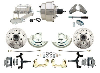 1964-1972 GM A Body Front Power 2" Drop Disc Brake Conversion Kit Drilled & Slotted Rotors w/ 8" 8" Dual Chrome Booster Kit