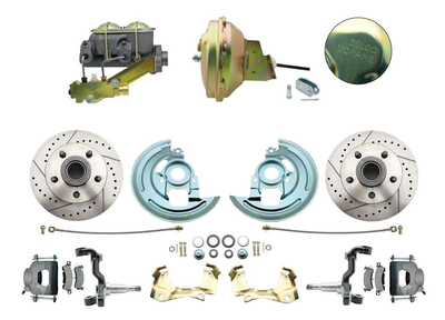 1964-1972 GM A Body Front Power Disc Brake Conversion Kit Drilled/ Slotted Rotors w/ 9" Delco Moraine Stamped Zinc Booster Kit & Casting Number Master