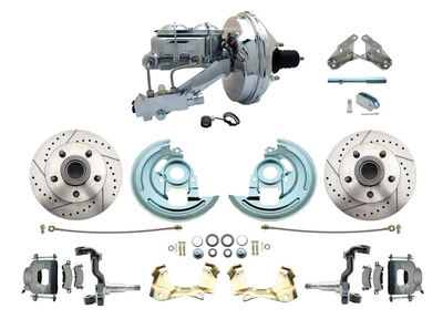 1964-1972 GM A Body Front Power Disc Brake Conversion Kit Drilled/ Slotted Rotors w/ 9" Chrome Booster Kit