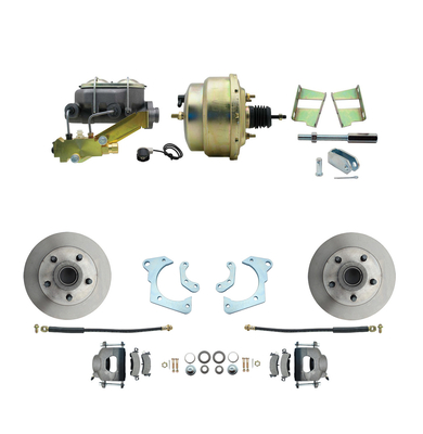 1965-1968 GM Full Size Front Disc Brake Kit (Impala, Bel Air, Biscayne) & 8" Dual Zinc Booster Conversion Kit w/ Cast Iron Master Cylinder Left Mount Disc/ Drum Proportioning Valve Kit