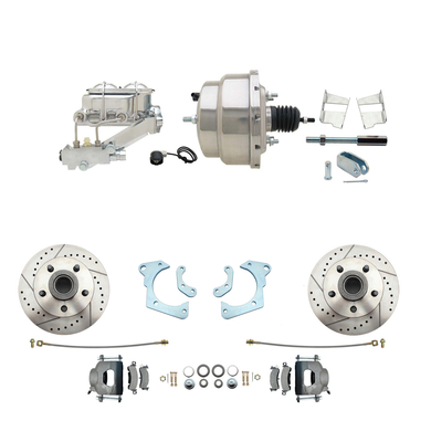 1965-1968 GM Full Size Disc Brake Kit Drilled/Slotted Rotors (Impala, Bel Air, Biscayne) & 8" Dual Chrome Booster Conversion Kit w/ Chrome Master Cylinder Left Mount Disc/ Drum Proportioning Valve Kit