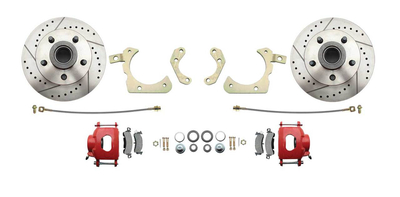 1955-1958 GM Full Size High Performance Disc Brake Conversion Kit Red Calipers w/ 8" Dual Powder Coated / Aluminum Booster Bottom Mount Conversion Kit (Impala, Bel Air, Biscayne)