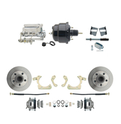 1959-1964 GM Full Size Front Disc Brake Kit (Impala, Bel Air, Biscayne) & 8" Dual Powder Coated Black Booster Conversion Kit w/ Chrome Flat Top Master Cylinder Bottom Mount Disc/ Drum Proportioning Valve Kit