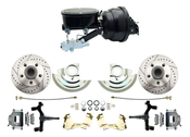 1964-1972 GM A Body 2" Drop Front Power Disc Brake Conversion Kit Drilled & Slotted Rotors w/ 8" Dual Booster Kit