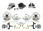 1964-1972 GM A Body Front Power 2" Drop Disc Brake Conversion Kit Drilled & Slotted Rotors w/ 9" Dual Powder Coated Black Booster Kit