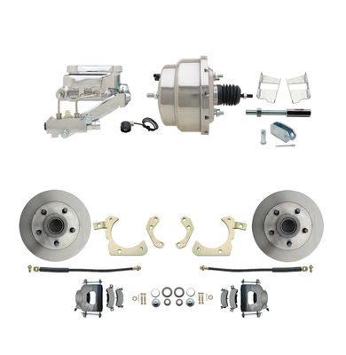 1959-1964 GM Full Size Front Disc Brake Kit (Impala, Bel Air, Biscayne) & 8" Dual Chrome Booster Conversion Kit w/ Flat Top Chrome Master Cylinder Left Mount Disc/ Drum Proportioning Valve Kit