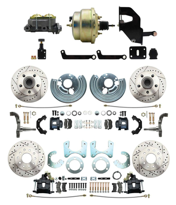 1962-1972 Mopar B&E Body Front & Rear Disc Brake Conversion Kit w/ Drilled & Slotted Rotors & Powder Coated Black Calipers ( Charger, Challenger, Coronet) w/ 8" Dual Zinc Booster Conversion Kit w/ Adjustable Valve