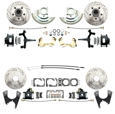 1964-1972 GM A Body (Chevelle, GTO, Cutlass) 2" Drop Front & Rear Disc Brake Kit w/ Drilled & Slotted Rotors Black Calipers