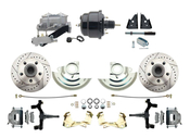 1964-1972 GM A Body Front Power 2" Drop Disc Brake Conversion Kit Drilled & Slotted Rotors w/ 8" Dual Powder Coated Black Booster Kit