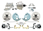 1964-1972 GM A Body Front Power Disc Brake Conversion Kit Drilled & Slotted & Powder Coated Black Calipers Rotors w/8" Dual Chrome Flat Top Booster Kit