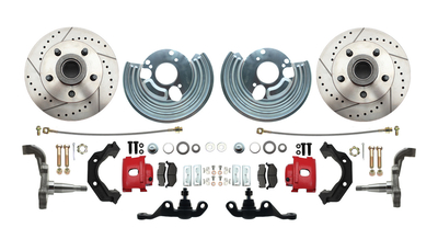 1962-1972 Mopar A Body Large Bolt Pattern Standard Disc Brake Conversion Kit w/ Powder Coated Red Calipers