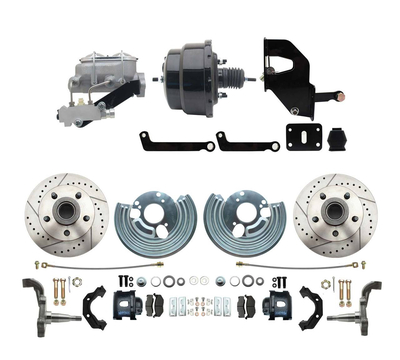 1962-72 Mopar B&E Body Front Disc Brake Conversion Kit w/ Drilled & Slotted Rotors & Powder Coated Black Calipers ( Charger, Challenger, Coronet) w/ 8" Dual Powder Coated Black Booster Conversion Kit Aluminum Dual Master & Valve