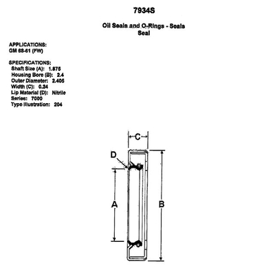 7934-S Seal See Description for Fitment