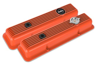 Holley Valve Covers - Muscle Series - Finned - SBC - Factory Orange