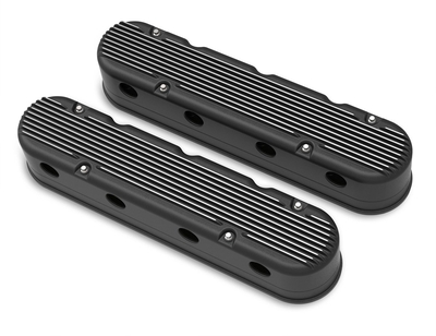 Holley 2-Piece Finned Valve Cover - Gen III/IV LS - Satin Black Machined Chevrolet Gen III/IV LS - Cast Aluminum - Coil-Mounting Base & Integrated Coil Cover