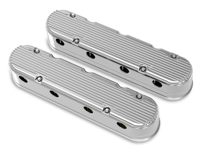 Holley 2-Piece Finned Valve Cover - Gen III/IV LS - Polished Chevrolet Gen III/IV LS - Cast Aluminum - Coil-Mounting Base & Integrated Coil Cover