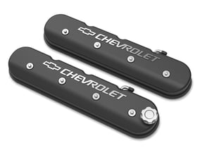 Tall LS Valve Cover with Bowtie/Chevrolet Logo - Satin Black Machined Finish