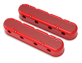 Holley 2-Piece Finned Valve Cover - Gen III/IV LS - Gloss Red Machined