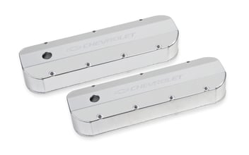 Holley GM Licensed Valve Cover - Track Series - BBC - Fabricated Aluminum - Natural Anodized