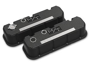 Tall M/T Valve Covers for Big Block Chevy Engines - Satin Black Finish with Machined Fins/Logo