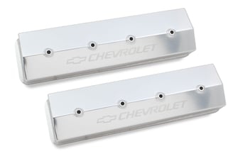 Holley GM Licensed Valve Cover - Track Series - SBC - Fabricated Aluminum - Center Bolt - Silver