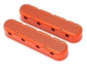 Holley 2-Piece Finned Valve Cover - Gen III/IV LS - Factory Orange Machined Chevrolet Gen III/IV LS - Cast Aluminum - Coil-Mounting Base & Integrated Coil Cover