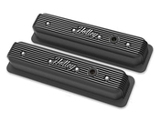 Holley Vintage Finned Valve Cover - "Holley" Script - SBC - Center Bolt - Satin Black Machined