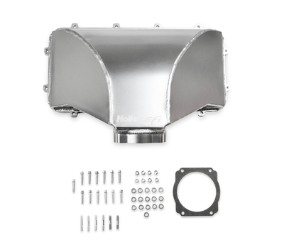 HI-RAM 95MM Fabricated Side Mount Plenum Top Silver Finish- LS throttle body patterns