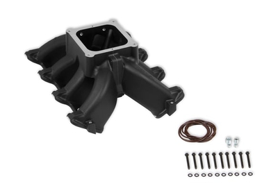 Single Plane 4500 Carbureted Split-Design Race Intake Manifold - GM LS1/LS2/LS6 Fits GM LS1/LS2/LS6 - Carbureted with Black Finish