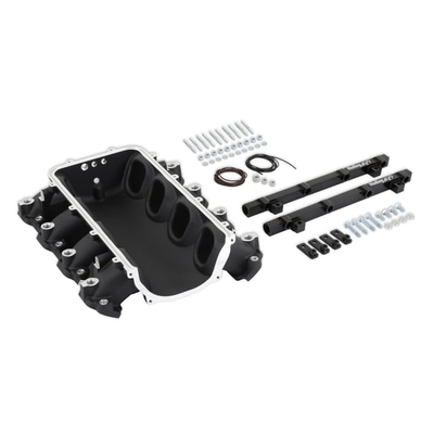 Holley Ultra Lo-Ram Manifold Base and Port Injection Fuel Rails- GM Gen V LT Front-Feed - With Port Injection - Black Finish