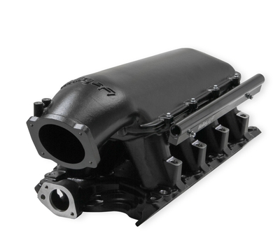 Holley Black 351W Ford Hi-Ram EFI Manifold Black Ford 351W (9.5" Deck) Ford Hi-Ram Intake Manifold with 105mm LS Throttle Body Flange Top.