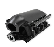 Holley Black 351W Ford Hi-Ram EFI Manifold Black Ford 351W (9.5" Deck) Ford Hi-Ram Intake Manifold with 95mm LS Throttle Body Flange Top.